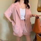 Set: Plain Single-breasted Blazer + Shorts