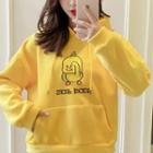 Letter Embroidered Cartoon Duck Velvet Hoodie