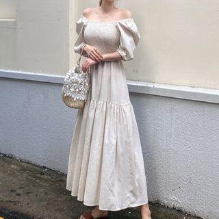 Puff-sleeve Off Shoulder A-line Maxi Dress