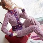 Set: Houndstooth Cropped Jacket + Boot-cut Pants