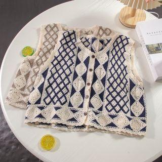Patterned Button-up Sweater Vest