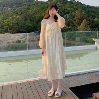 Set : Strap Dress + Lace Long-sleeved Coat