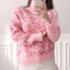 Leopard Print Cut-out Sweater Pink - One Size