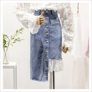 Asymmetric Hem Midi Denim Skirt