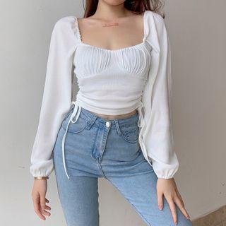 Drawstring Shirred Blouse