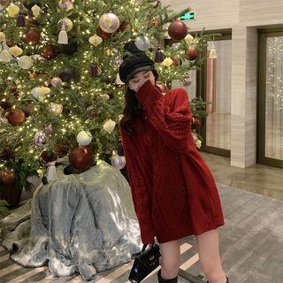 Pointelle Oversize Long Sweater Red - One Size