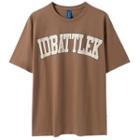 Elbow-sleeve Lettering T-shirt Light Brown - One Size