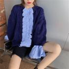 Mock Two-piece Cable Knit Sweater Blue - One Size