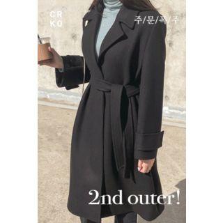 Notched-lapel Tie-belt Wool Blend Coat