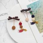 Non-matching Alloy Carp Fish Wooden Disc Fabric Bow Dangle Earring