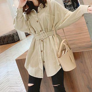 Corduroy Long Shirt With Belt