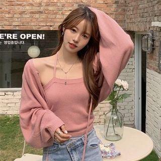 Set: Halter Camisole Top + Tie-front Jacket