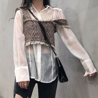 Set: Sleeveless Cropped Top + Sheer Shirt