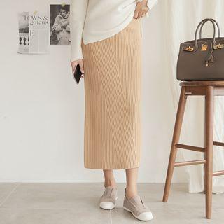 Wool Blend Rib-knit Maxi Skirt