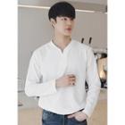 Cutout-neckline Long-sleeve Pullover