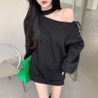 Cold Shoulder Lace-up Sweatshirt Black - One Size