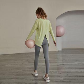 Set: Long-sleeve Slit Sports Top + Leggings