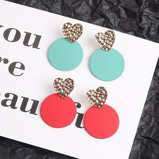 Alloy Heart Matte Disc Dangle Earring