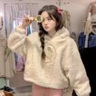Floral Embroidered Fluffy Hoodie Hoodie - White - One Size