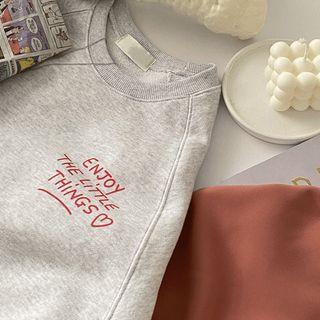 Raglan Letter-printed Sweatshirt Melange Gray - One Size