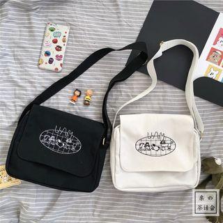 Embroidered Canvas Crossbody Messenger Bag