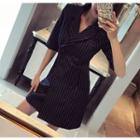 Pinstriped Elbow-sleeve Blazer Dress