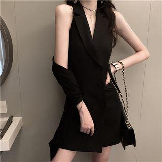 Lapel Collar Sleeveless Halter Sheath Dress