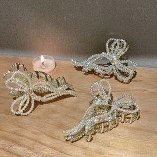 Bow Faux Pearl / Rhinestone Hair Clamp