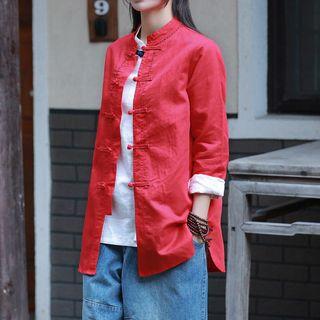 Frog Buttoned Linen Jacket