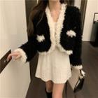 Fluffy Jacket / Strapless Knit A-line Dress