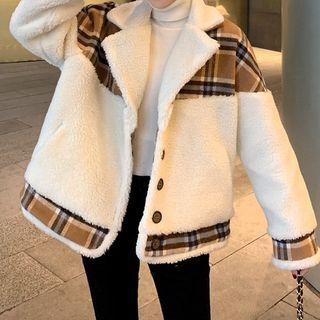 Plaid Panel Button Coat Check - White - One Size