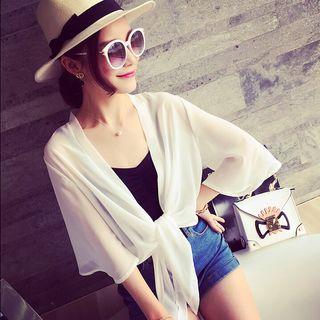 Elbow-sleeve Tie-front Chiffon Jacket