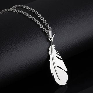 Feather Pendant Stainless Steel Necklace