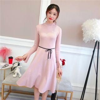 Mock-neck Long-sleeve A-line Knit Dress
