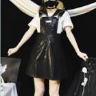Faux Leather Mini A-line Overall Dress