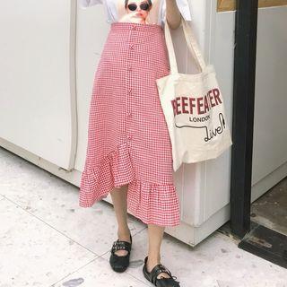 Gingham Asymmetric A-line Midi Skirt