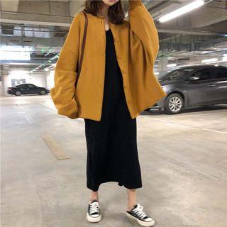 Plain Loose-fit Jacket / Plain Long-sleeve Loose-fit Knit Dress