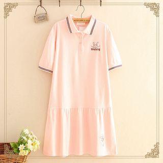 Rabbit Embroidered Lapel Short-sleeve Dress