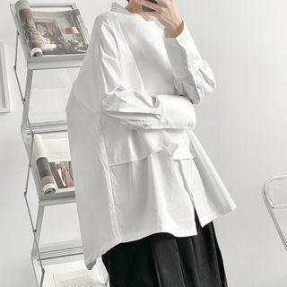 Long-sleeve Asymmetrical Slit Shirt