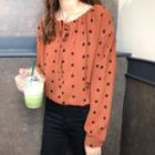 Long-sleeve Dotted Top / Mock Turtleneck Striped Long-sleeve Top