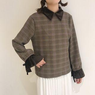 Fleece Collar Plaid Long-sleeve Blouse