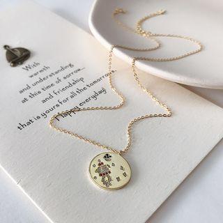 925 Sterling Silver Rhinestone Disc Pendant Necklace As Shown In Figure - One Size