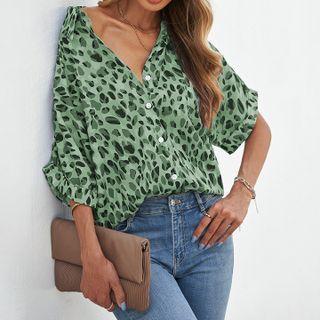 Print Elbow-sleeve Chiffon Shirt
