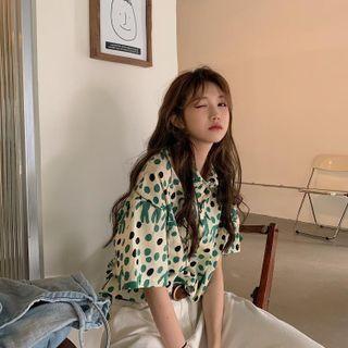 Elbow-sleeve Print Shirt Green - One Size