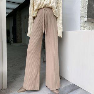 High-waist Drawstring Ribbed Knit Pants