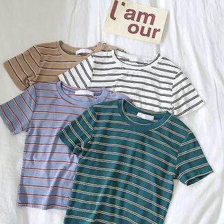 Color-block Striped Slim-fit Short-sleeve Top