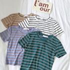 Color-block Striped Slim-fit Short-sleeve Top