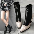 High-heel Patent Panel Short Knit Boots