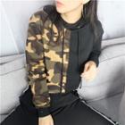 Camouflage Panel Long-sleeve Cropped Hoodie