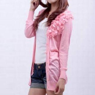 Chiffon Flower Accent Knit Jacket